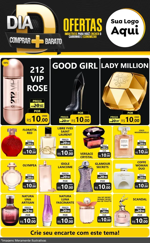 Modelo de Encarte para Encarte Grande com o tema Dia D Mais Economia para Perfumes