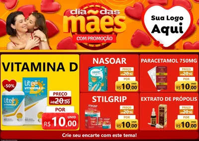 Modelo de Encarte para Encarte A4 Horizontal com o tema Dia das Mães com Promoção para Farmácia