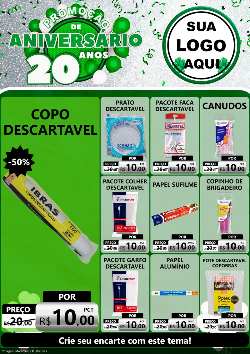Modelo de Encarte para Encarte A4 Vertical com o tema Promoção de Aniversário - 20 Anos para Embalagens