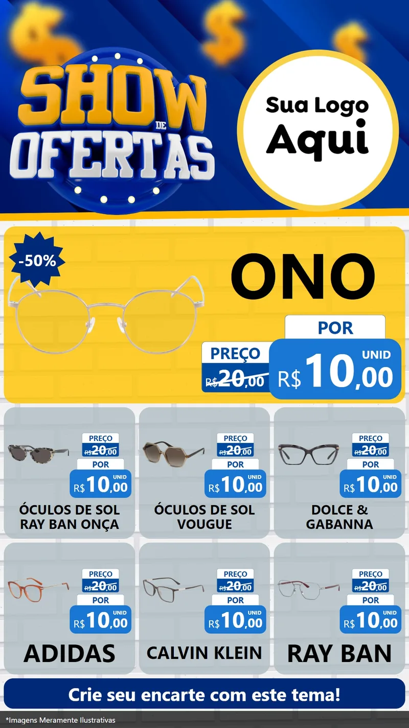Modelo de Rede Social para Stories com o tema Show de Ofertas para Óticas