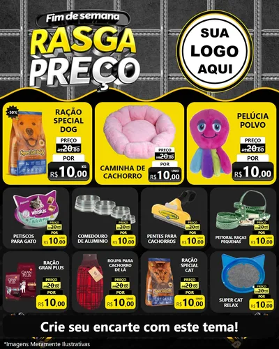 Modelo de Rede Social para Feed Instagram com o tema Fim de Semana Rasga Preço para Pet Shop