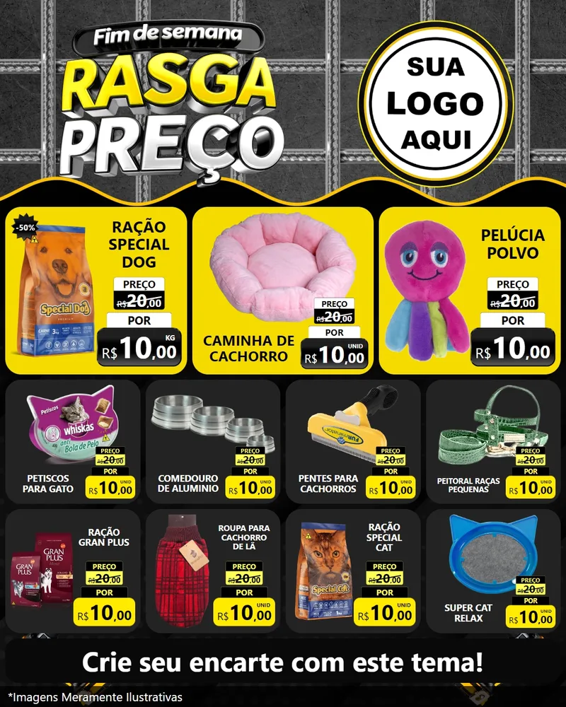 Modelo de Rede Social para Feed Instagram com o tema Fim de Semana Rasga Preço para Pet Shop