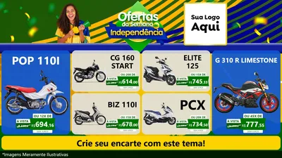 Modelo de TV para TV Horizontal com o tema Ofertas da Semana da Independência para Concessionaria de Motos