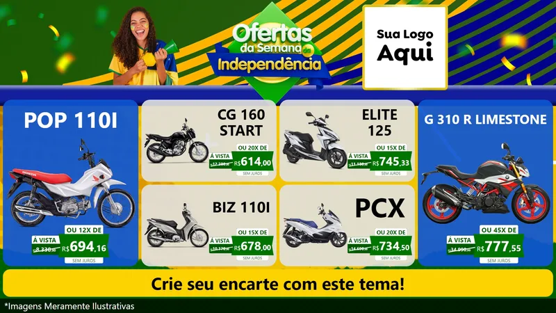 Modelo de TV para TV Horizontal com o tema Ofertas da Semana da Independência para Concessionaria de Motos