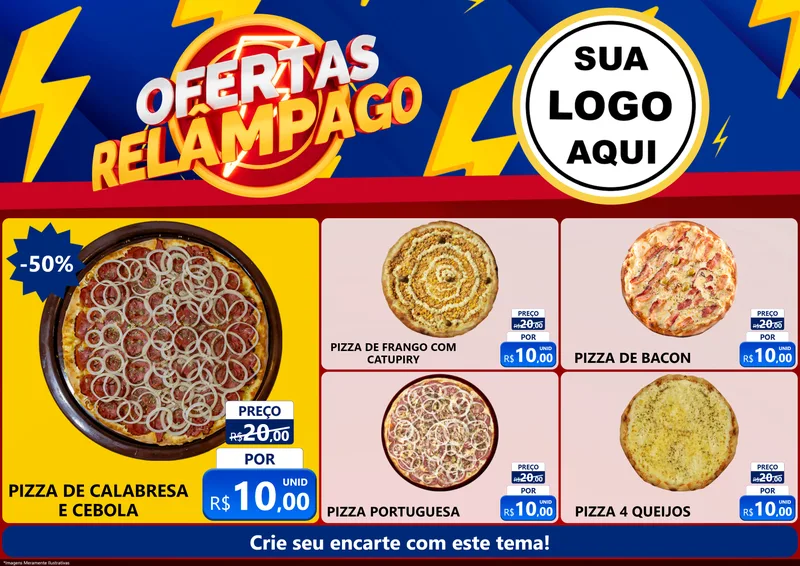 Modelo de Encarte para Encarte A4 Horizontal com o tema Ofertas Relâmpago para Pizzaria