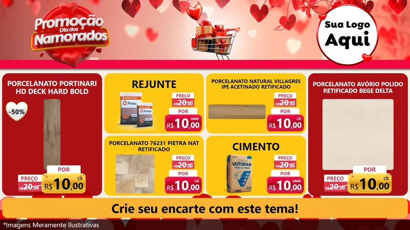 Modelo de TV para TV Horizontal com o tema Promoção Dia dos Namorados para Pisos e revestimentos