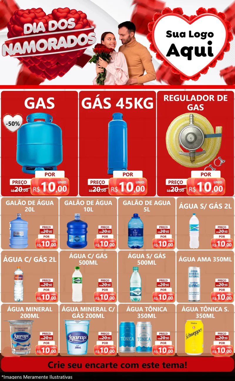 Modelo de Encarte para Encarte Grande com o tema Dia dos Namorados para Água e gás