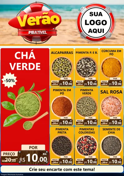 Modelo de Encarte para Encarte A4 Vertical com o tema Verão Imbatível para Produtos Naturais