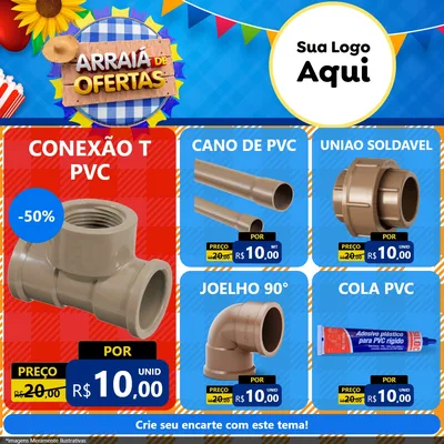 Modelo de Rede Social para Feed Facebook com o tema Arraiá de Ofertas para Tubos e conexões
