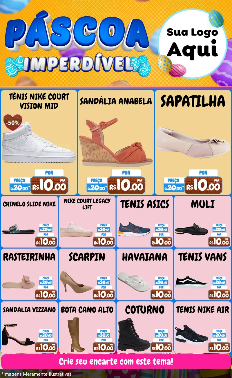 Modelo de Encarte para Encarte Grande com o tema Páscoa Imperdível para Calçados