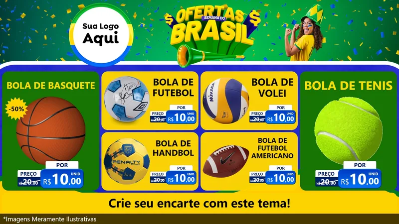 Modelo de TV para TV Horizontal com o tema Ofertas Semana do Brasil para Artigos Esportivos