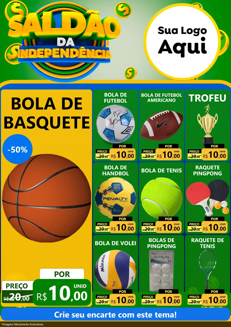Modelo de Encarte para Encarte A4 Vertical com o tema Saldão da Indepêndencia para Artigos Esportivos