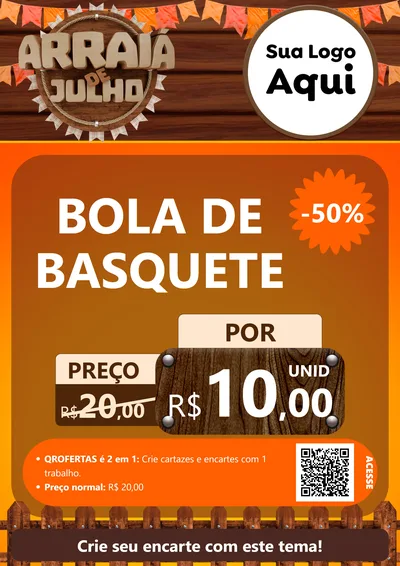 Modelo de Cartaz para Cartaz A4 Vertical com o tema Arraiá de Julho - Junina para Artigos Esportivos