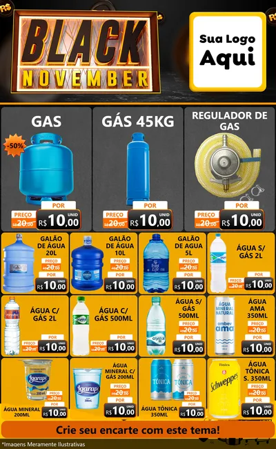 Modelo de Encarte para Encarte Grande com o tema Black November para Água e gás