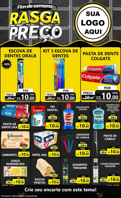 Modelo de Encarte para Encarte Grande com o tema Fim de Semana Rasga Preço para Higiene Pessoal