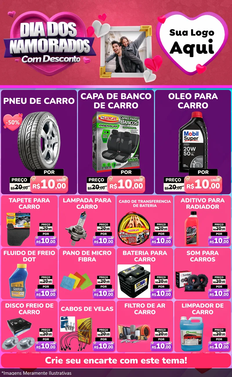 Modelo de Encarte para Encarte Grande com o tema Dia Dos Namorados Com Desconto para Auto peças