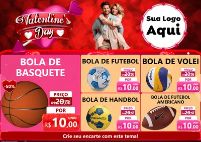 Modelo de Encarte para Encarte A4 Horizontal com o tema Valentine's Day para Artigos Esportivos