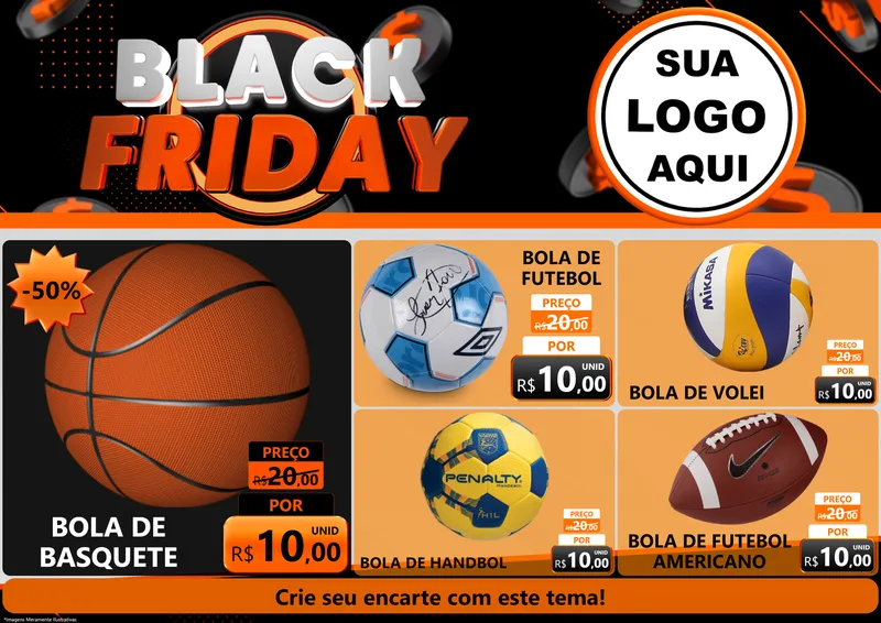 Modelo de Encarte para Encarte A4 Horizontal com o tema Black Friday para Artigos Esportivos