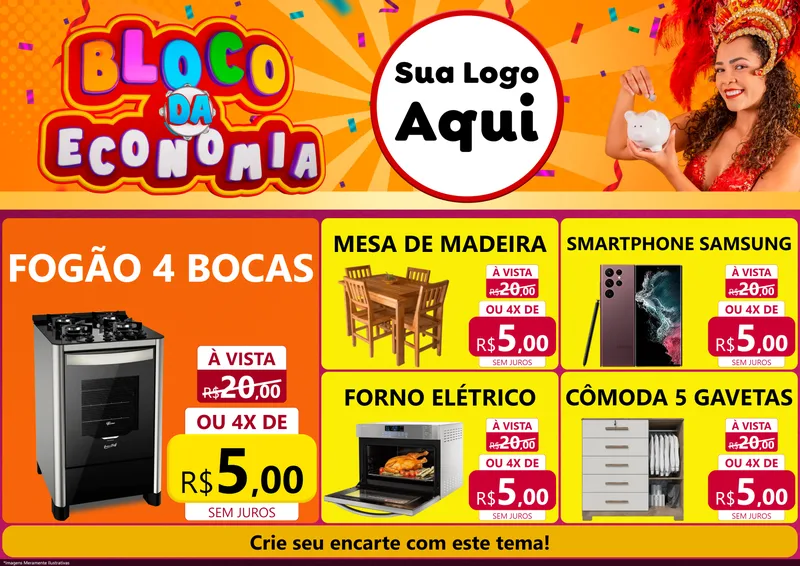 Modelo de Encarte para Encarte A4 Horizontal com o tema Bloco da Economia para Móveis e Eletro