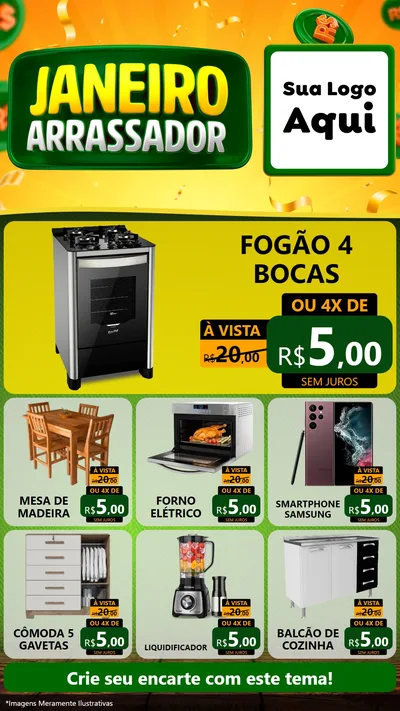 Modelo de Rede Social para Stories com o tema Janeiro Arrasador para Móveis e Eletro