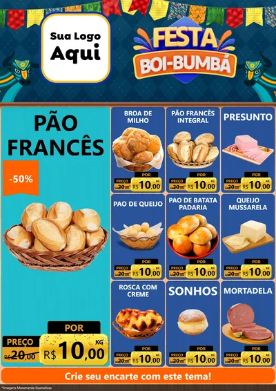 Modelo de Encarte para Encarte A4 Vertical com o tema Festa Boi Bumbá para Padaria