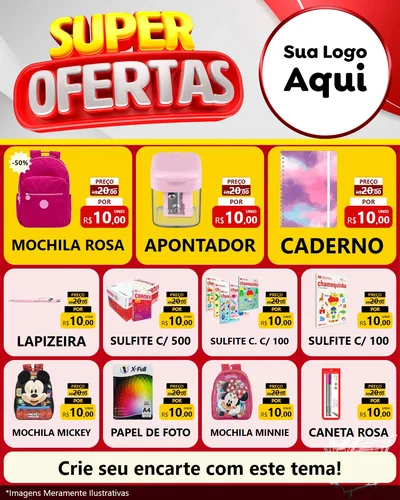 Modelo de Rede Social para Feed Instagram com o tema Super Ofertas para Papelaria