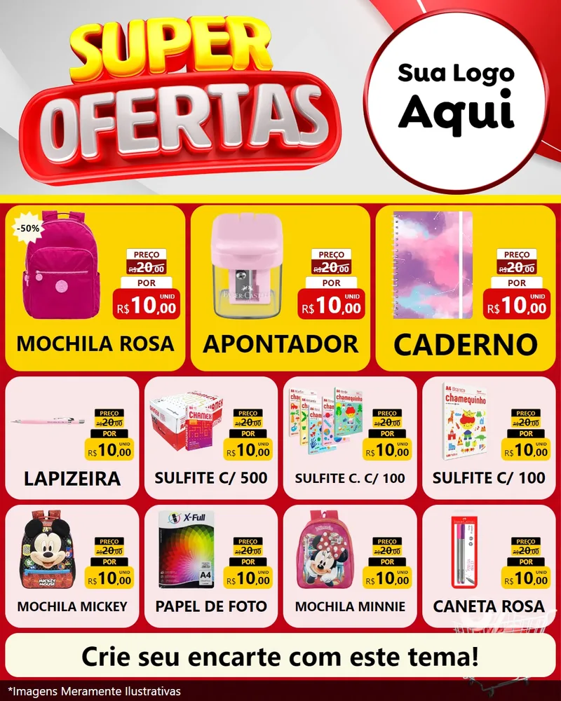 Modelo de Rede Social para Feed Instagram com o tema Super Ofertas para Papelaria