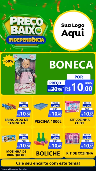Modelo de Rede Social para Stories com o tema Preço Baixo de Independência para Brinquedos