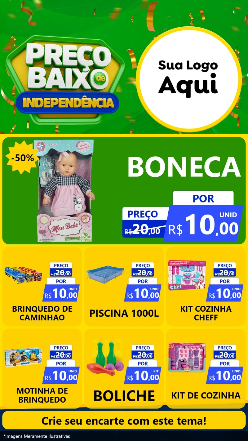 Modelo de Rede Social para Stories com o tema Preço Baixo de Independência para Brinquedos
