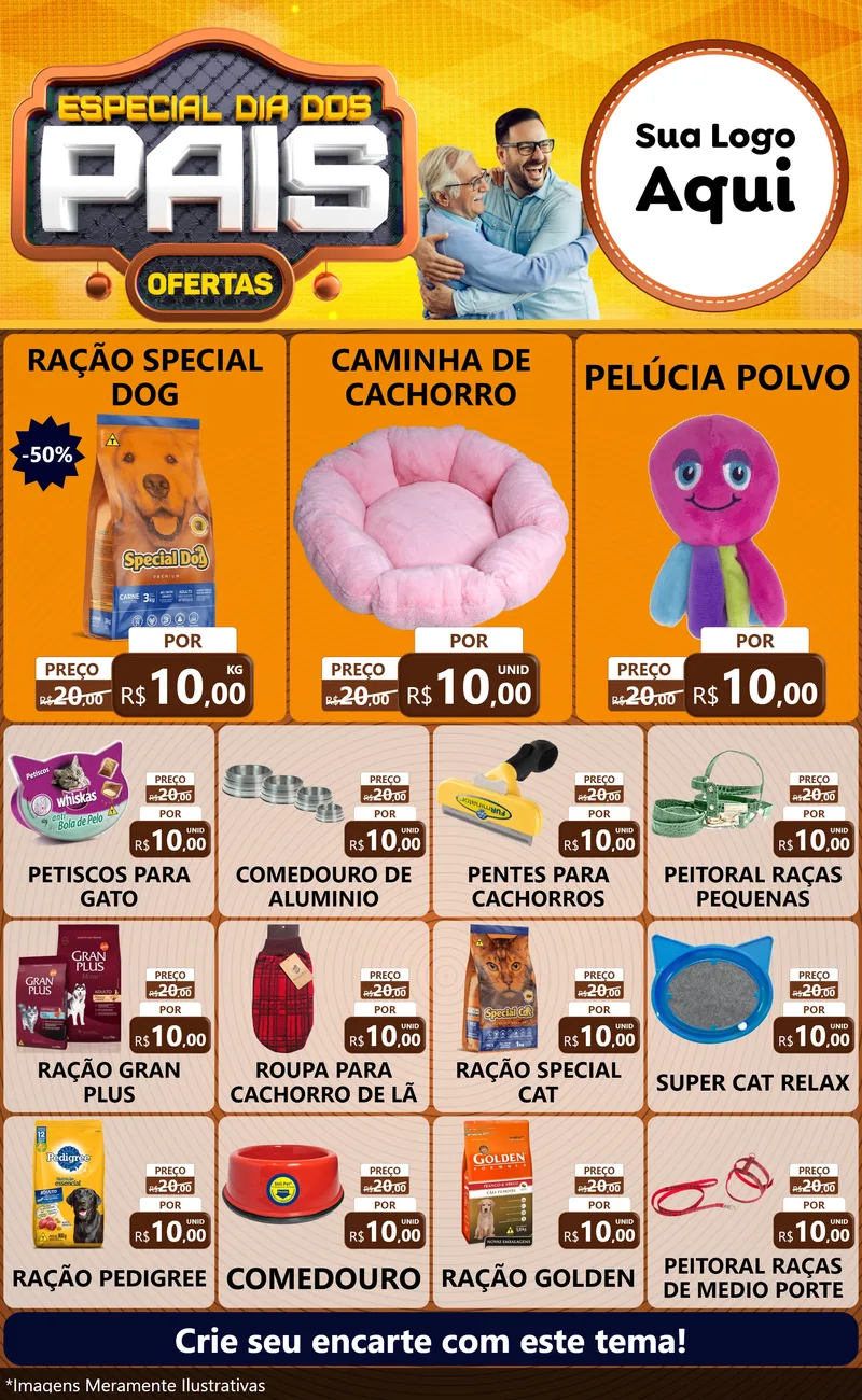 Modelo de Encarte para Encarte Grande com o tema Especial Dia dos Pais para Pet Shop