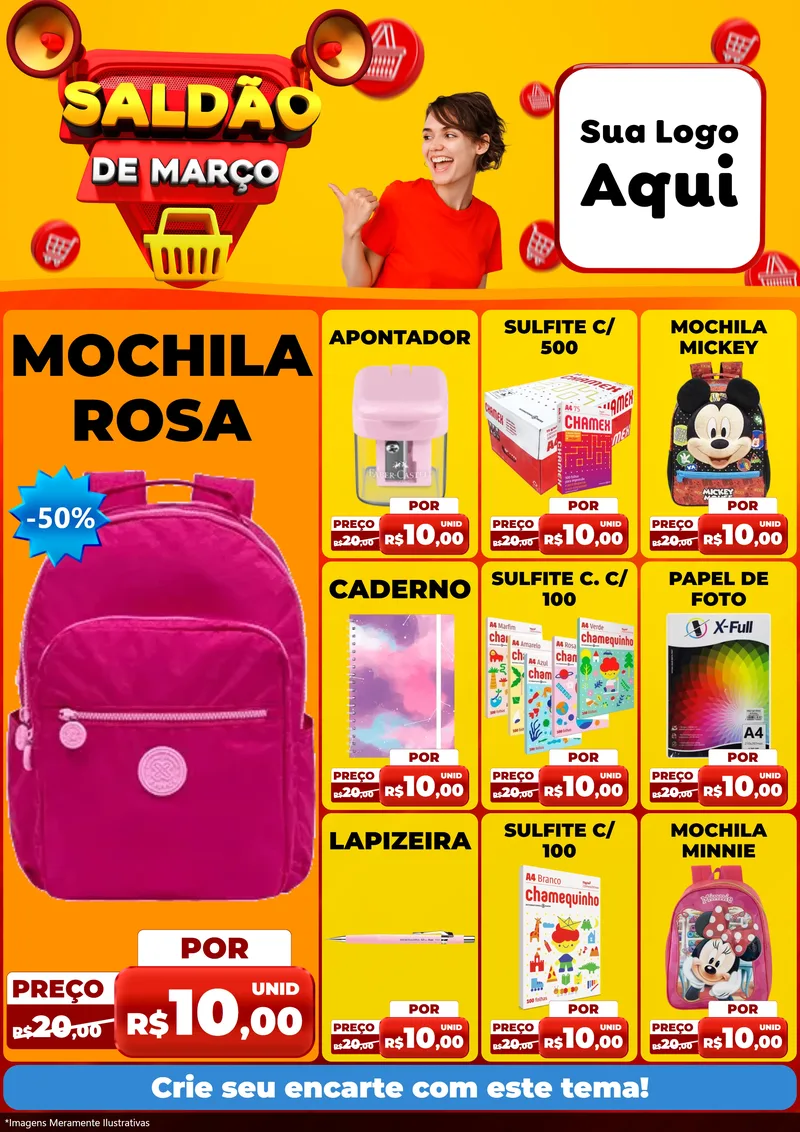 Modelo de Encarte para Encarte A4 Vertical com o tema Saldão de Março para Papelaria