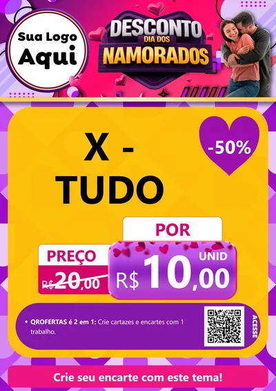 Modelo de Cartaz para Cartaz A4 Vertical com o tema Desconto Dia dos Namorados para Hamburgueria