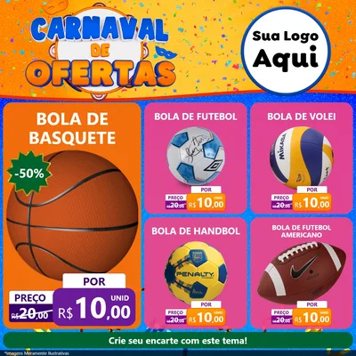 Modelo de Rede Social para Feed Facebook com o tema Carnaval de Ofertas para Artigos Esportivos
