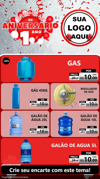 Modelo de TV para TV Vertical com o tema Promoção de Aniversário - 1 Ano para Água e gás