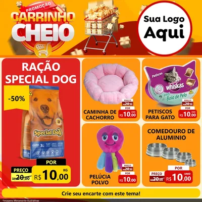Modelo de Rede Social para Feed Facebook com o tema Promoção carrinho cheio para Pet Shop
