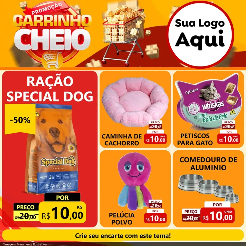 Modelo de Rede Social para Feed Facebook com o tema Promoção carrinho cheio para Pet Shop