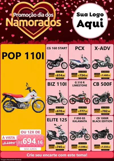 Modelo de Encarte para Encarte A4 Vertical com o tema Promoção Dia Dos Namorados para Concessionaria de Motos