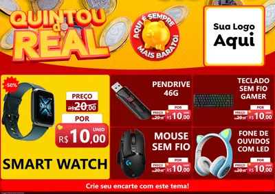 Modelo de Encarte para Encarte A4 Horizontal com o tema Quintou do Real para Informática