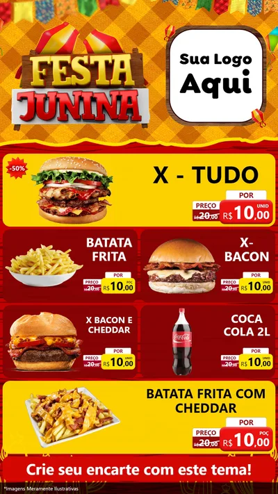 Modelo de TV para TV Vertical com o tema Festa Junina para Hamburgueria