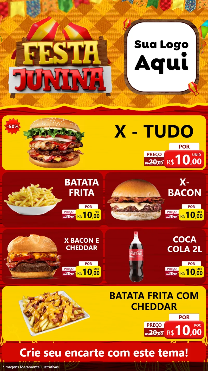 Modelo de TV para TV Vertical com o tema Festa Junina para Hamburgueria