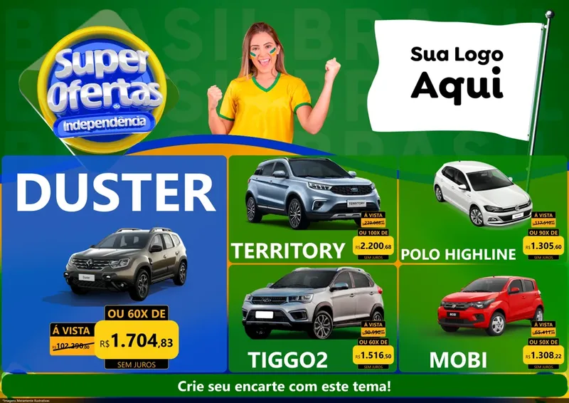 Modelo de Encarte para Encarte A4 Horizontal com o tema Super Ofertas de Independência para Concessionaria de Carros