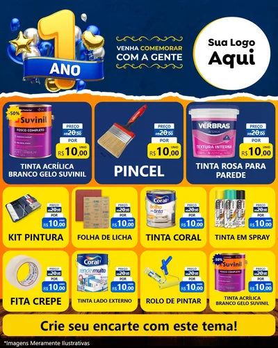 Modelo de Rede Social para Feed Instagram com o tema Um Ano de Aniversário para Tintas e Ferramentas
