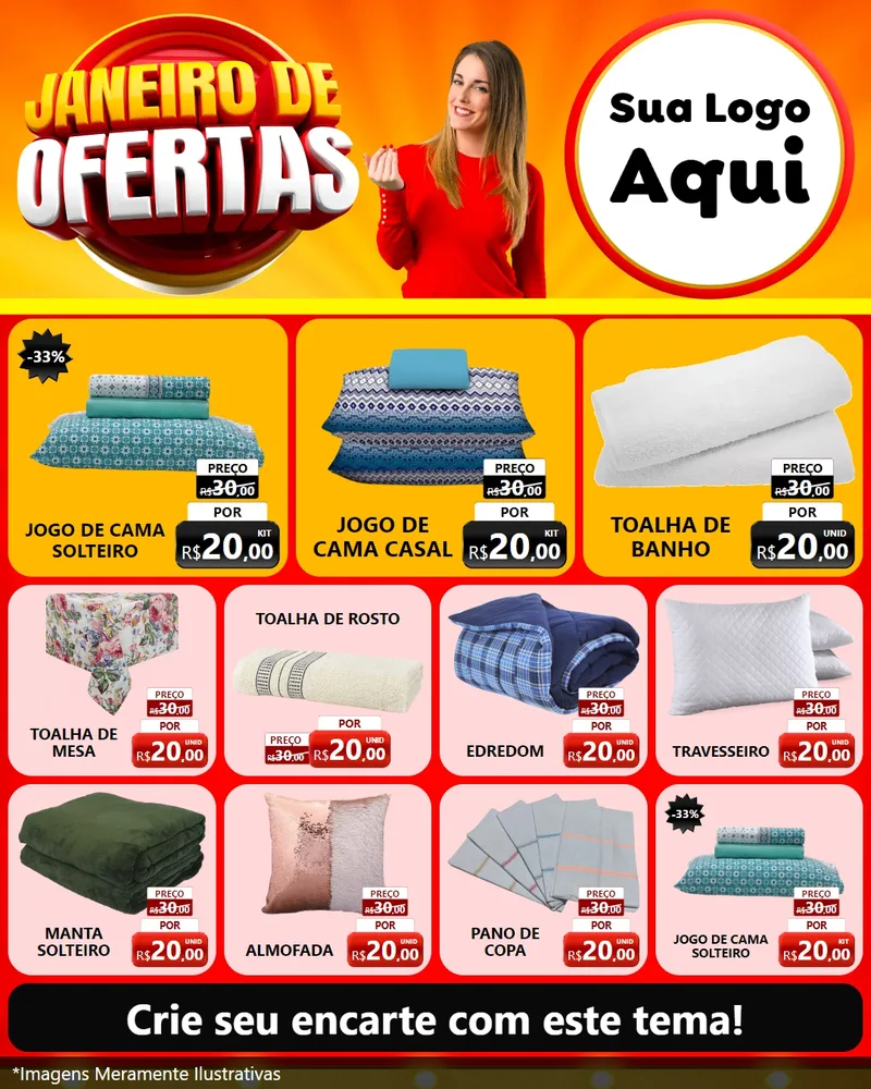 Modelo de Rede Social para Feed Instagram com o tema Janeiro de Ofertas para Cama, Mesa e Banho