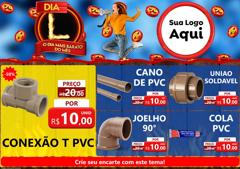 Modelo de Encarte para Encarte A4 Horizontal com o tema Dia L - O Dia Mais Barato Do Mês para Tubos e conexões