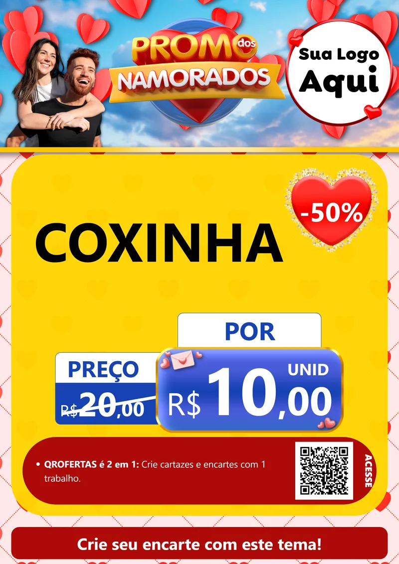 Modelo de Cartaz para Cartaz A4 Vertical com o tema Promo dos Namorados para Salgadaria