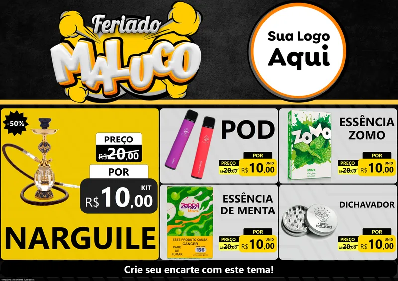 Modelo de Encarte para Encarte A4 Horizontal com o tema Feriado Maluco para Tabacaria