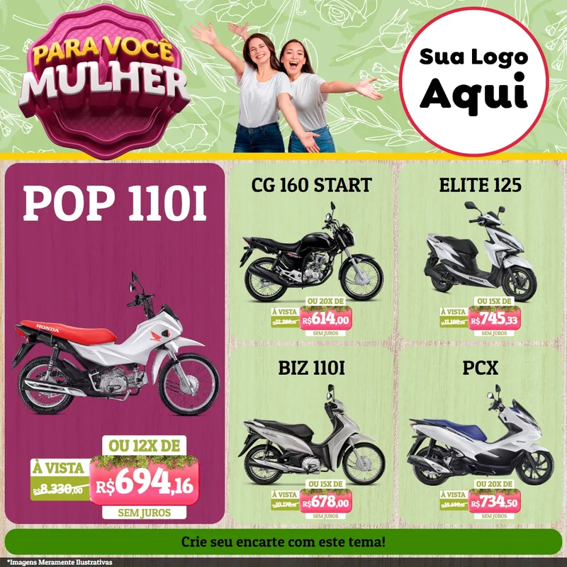 Modelo de Rede Social para Feed Facebook com o tema Para Você Mulher para Concessionaria de Motos