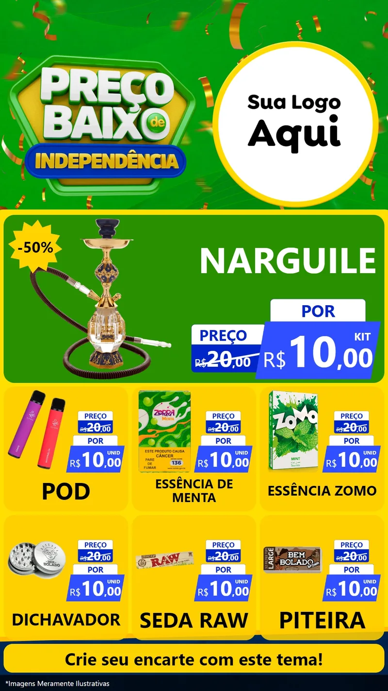 Modelo de Rede Social para Stories com o tema Preço Baixo de Independência para Tabacaria
