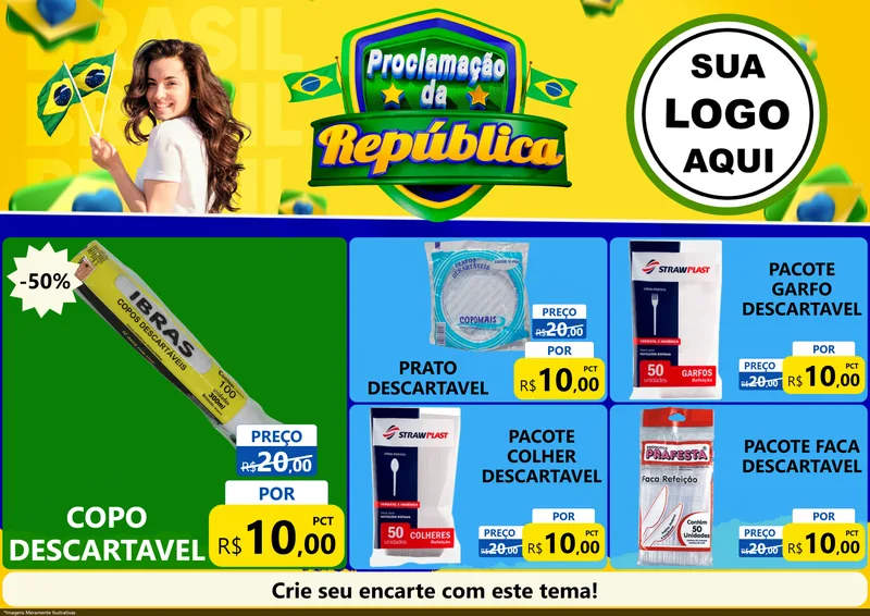 Modelo de Encarte para Encarte A4 Horizontal com o tema Proclamação da República para Embalagens