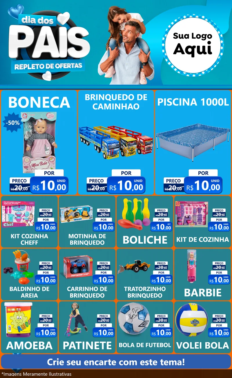 Modelo de Encarte para Encarte Grande com o tema Dia Dos Pais Repleto de Ofertas para Brinquedos